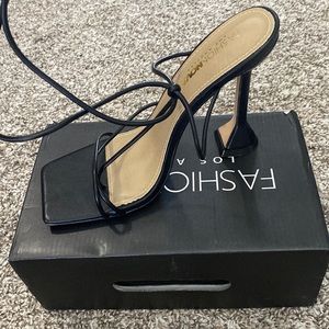 Black Tie Up Heeled Sandals